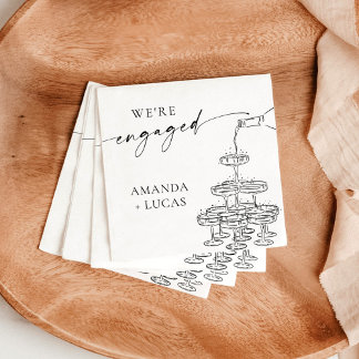 We're Engaged Napkins, Minimalist Champagne Tower  Napkin