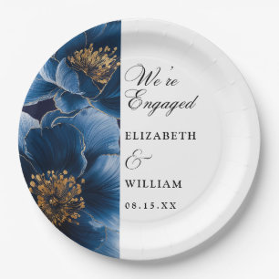We're Engaged Navy Blue Floral Engagement Party Paper Plate