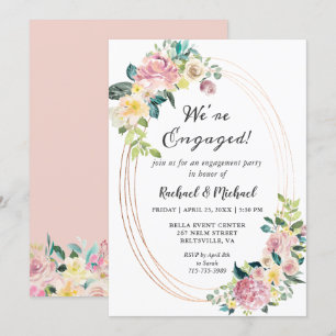 We're Engaged Pastel Floral Frame Engagement Party Invitation