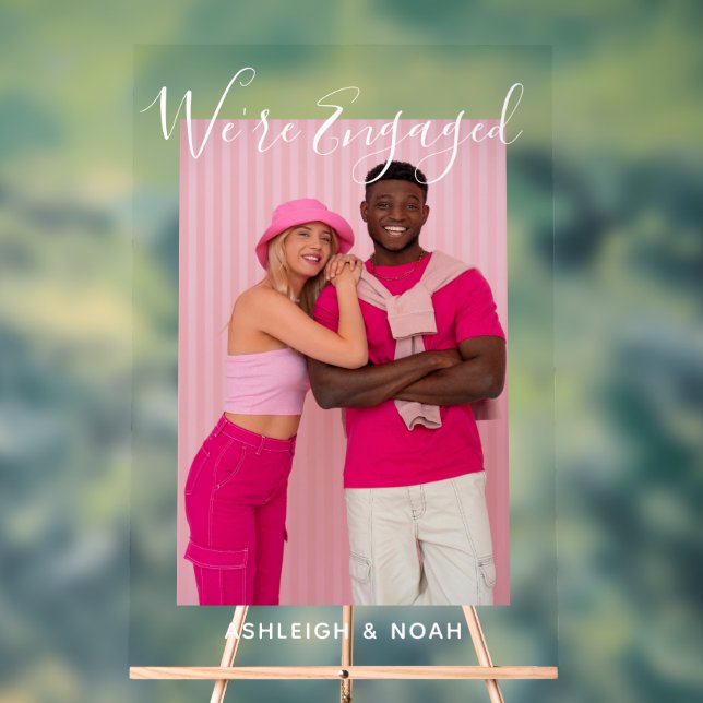 We're Engaged Personalized Photo Engagement Party Acrylic Sign (Neutral)