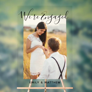 We're Engaged Personalized Photo Engagement Party Acrylic Sign