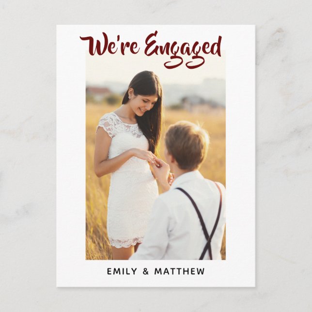 We're Engaged Personalized Photo Engagement Party Postcard (Front)