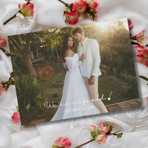 We're Engaged Photo Script Heart Engagement Postcard