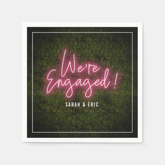 We're Engaged Pink Neon Engagement Party Napkin (Front)