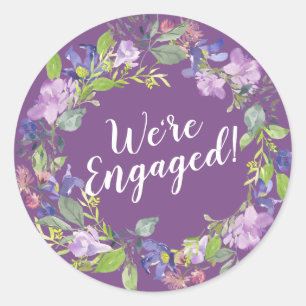 We're Engaged Purple Floral Envelope Seals