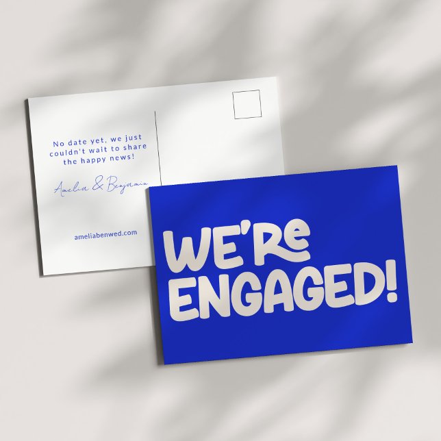 We're Engaged Retro Groovy Playful Unique Blue Postcard (Creator Uploaded)