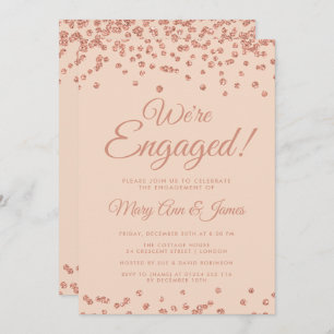 We're Engaged! Rose Gold Glitter Confetti Blush Invitation