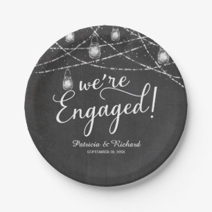 We're Engaged Rustic Chalk Engagement Party Paper Plate