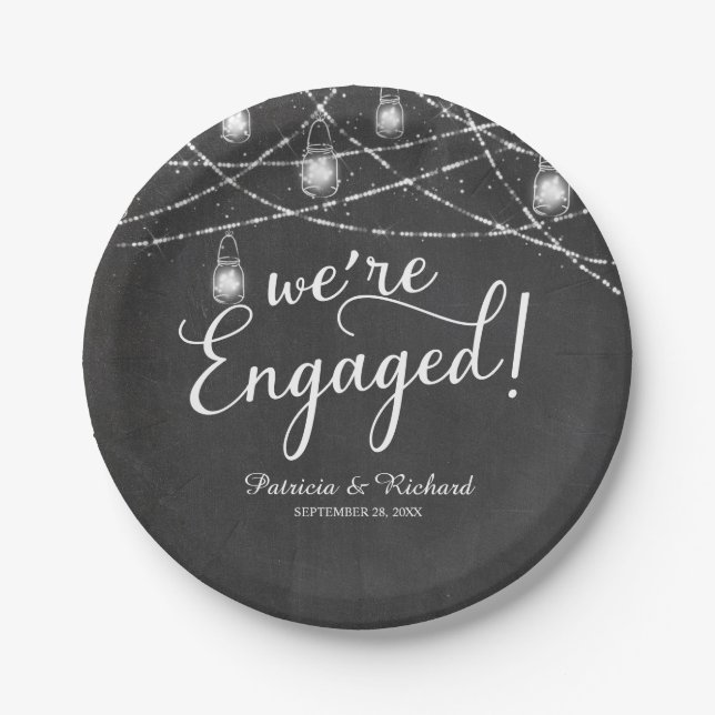 We're Engaged Rustic Chalk Engagement Party Paper Plate (Front)