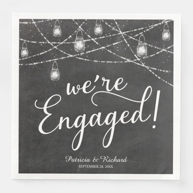 We're Engaged Rustic Engagement Party Chalk Napkin (Front)