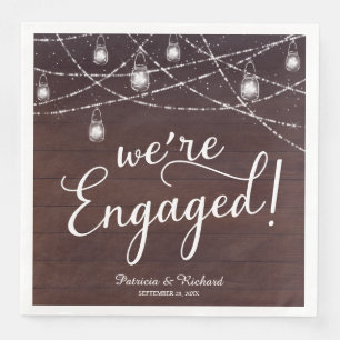 We're Engaged Rustic Engagement Party Napkin