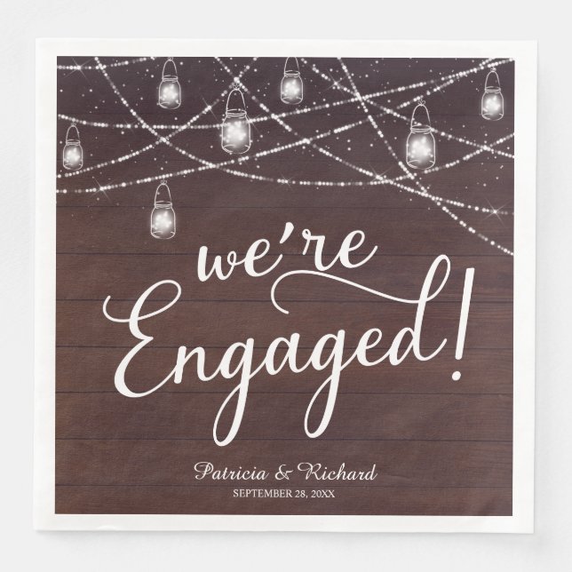We're Engaged Rustic Engagement Party Napkin (Front)