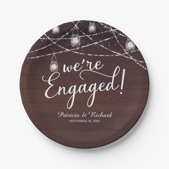 We're Engaged Rustic Engagement Party Paper Plate (Front)