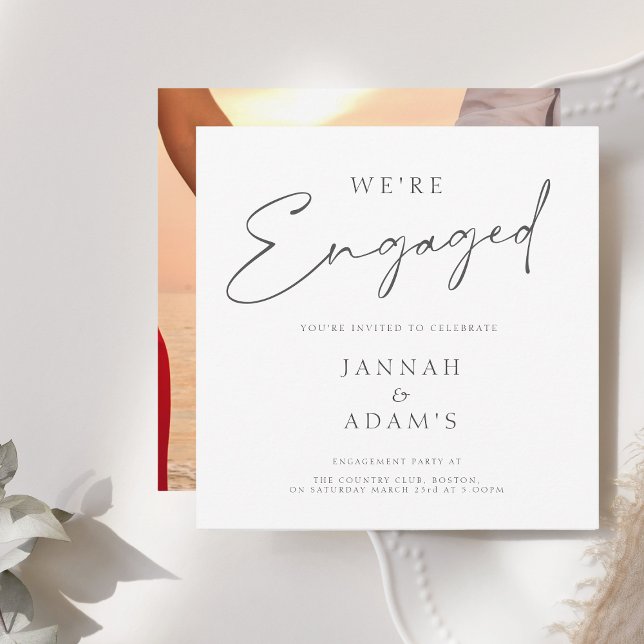 We're Engaged Simple Photo Black White Engagement Invitation (Creator Uploaded)