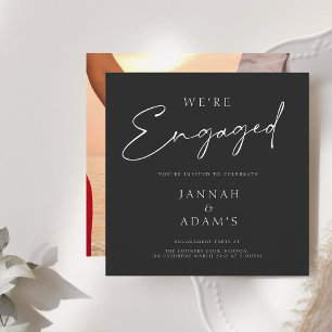 We're Engaged Simple Photo Black White Engagement Invitation