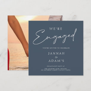 We're Engaged Simple Photo Royal Blue Engagement Invitation
