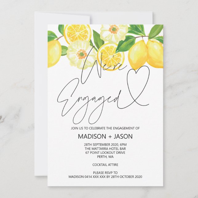 We're Engaged Summer Engagement Party Lemon Invitation (Front)