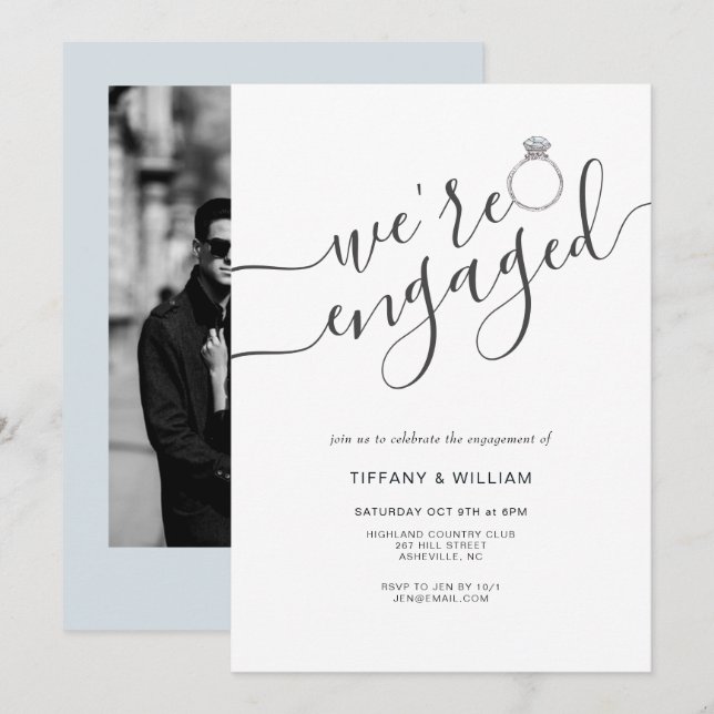 We're Engaged with couples photo engagement party  Invitation (Front/Back)