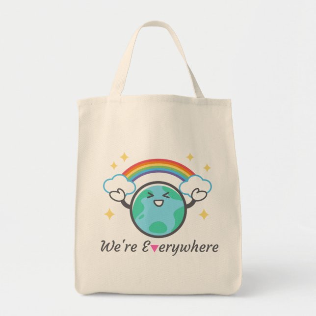 We're Everywhere Pink Triangle Pearl Celluloid Gui Tote Bag (Front)