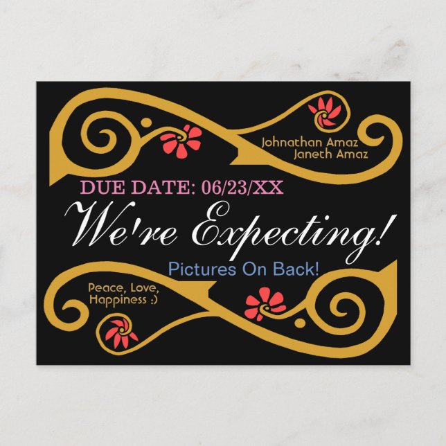 We're Expecting! Blooming Motifs Personalized Announcement Postcard (Front)