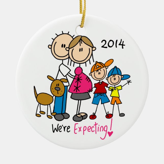 We're Expecting Couple with Two Boys/Dog Ornament (Front)