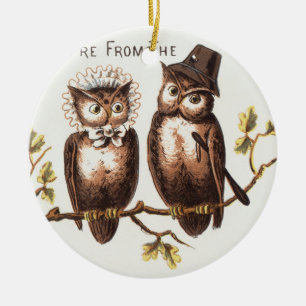 We're from the Owl Country: Chromolithograph Art Ceramic Ornament