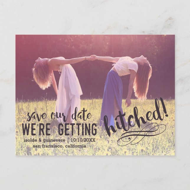 We're Getting Hitched | Custom Photo Save the Date Announcement Postcard (Front)
