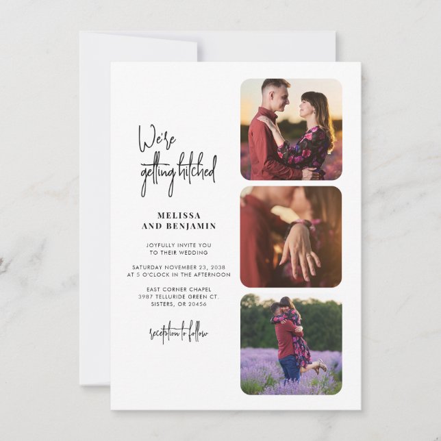 We're Getting Hitched Photo Collage Wedding Invitation (Front)
