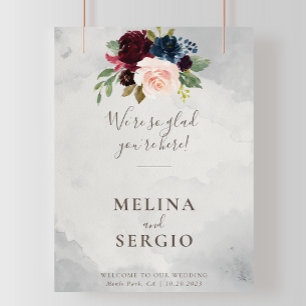 We're Glad You're Here Minimalist Wedding Welcome  Poster