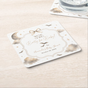 We're Going Batty for Baby Moon Bat Baby Shower Square Paper Coaster