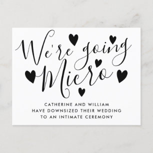We're Going Micro Smaller Wedding Script Hearts Announcement Postcard