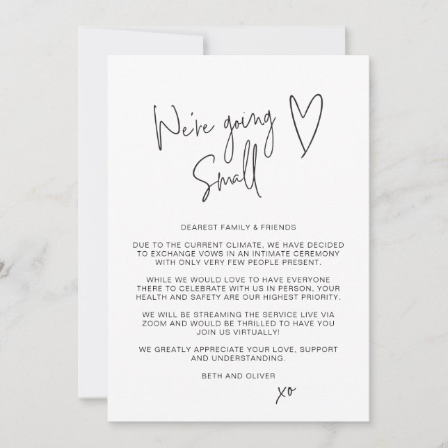 We're Going Small Downsized Script Font  Announcement (Front)