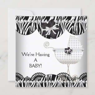 We're Having A BABY! Black White Zebra Expecting Announcement