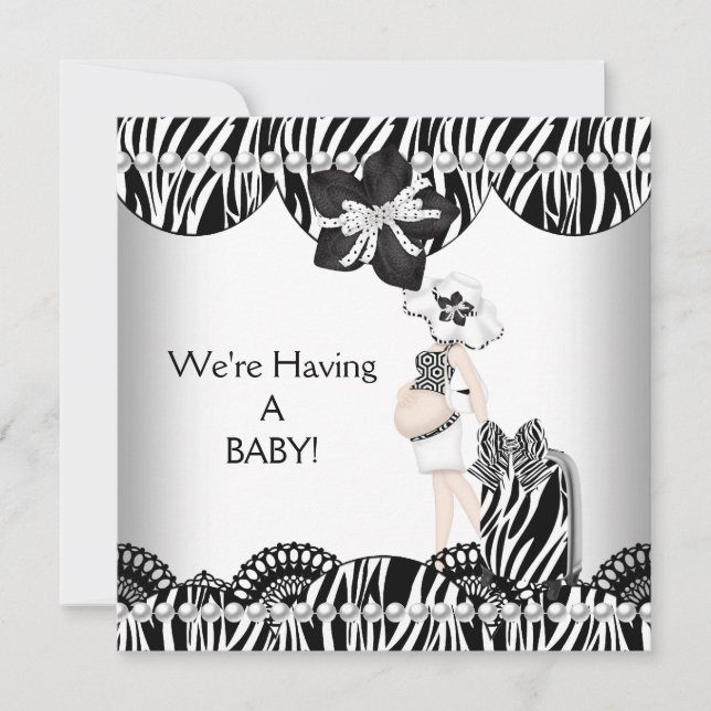 We're Having A BABY! Black White Zebra Expecting Announcement (Front)