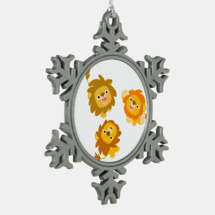 "We're Here!!" Cute Cartoon Lions Pewter Ornament