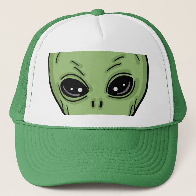 We're Here UFO Alien Invasion Extra Terrestrial  Trucker Hat (Front)