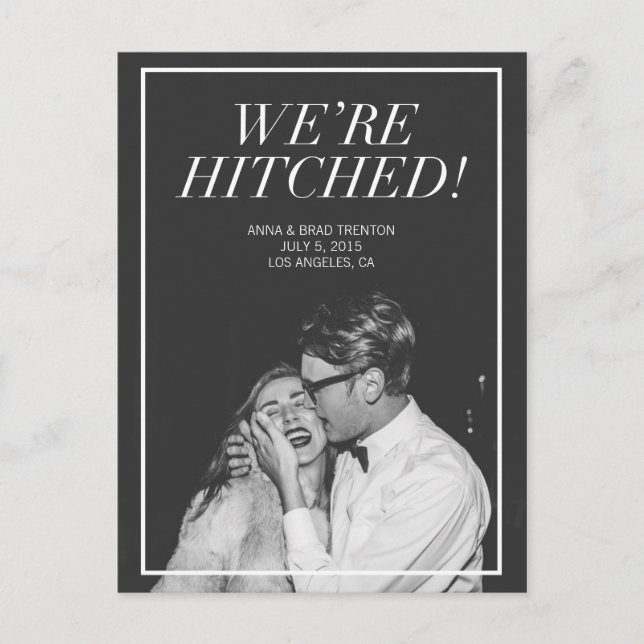 We're Hitched | Modern Photo Wedding Announcement (Front)