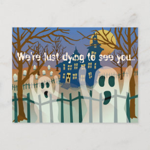 We're Just Dying Halloween Invitation Postcard