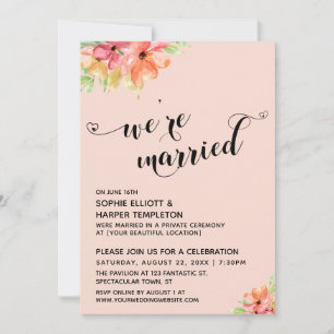 We're Married Hearts Script Blush Boho Florals Invitation