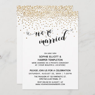 We're Married Script, Gold Confetti, Reception Invitation