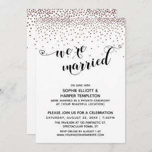 We're Married Script Rose Gold Confetti Reception Invitation