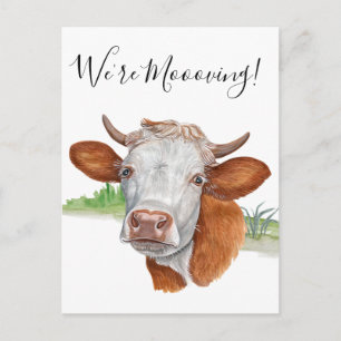 We're Mooving Moving Announcement Cow Watercolor