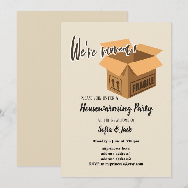 we're moved housewarming party invitation (Front/Back)