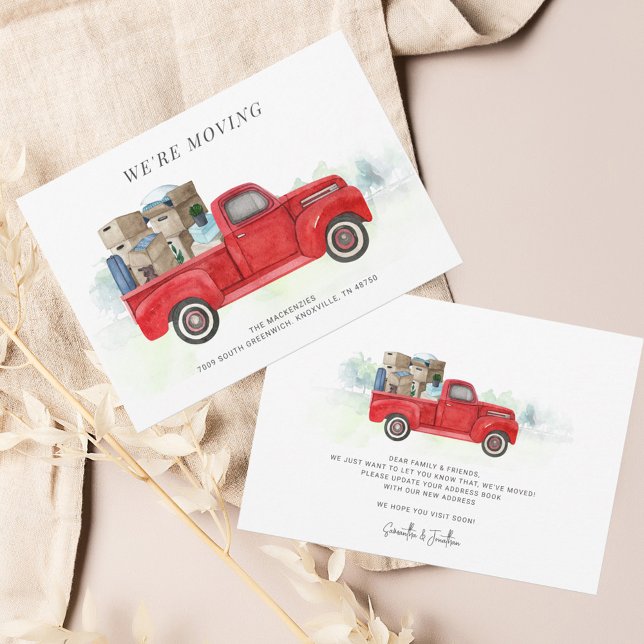 We're Moving Red Truck Moving Announcement (We Have Moved Watercolor Red Truck Moving Announcement)