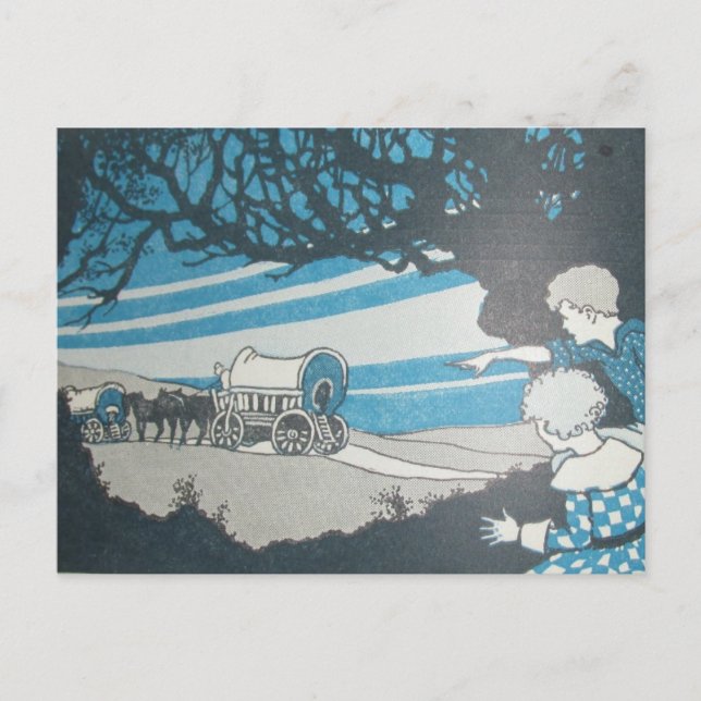 WE'RE MOVING western horse caravan postcard (Front)