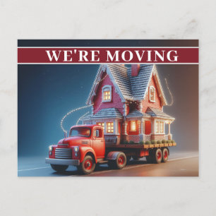 WE'RE MOVING Whimsical Cottage & Red Truck Invitation Postcard