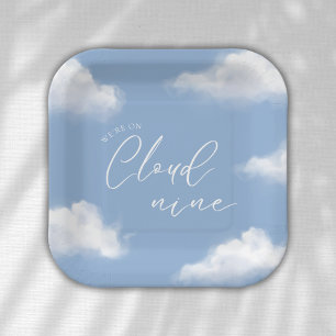 We're on Cloud 9 Blue Baby Shower Personalized Paper Plate
