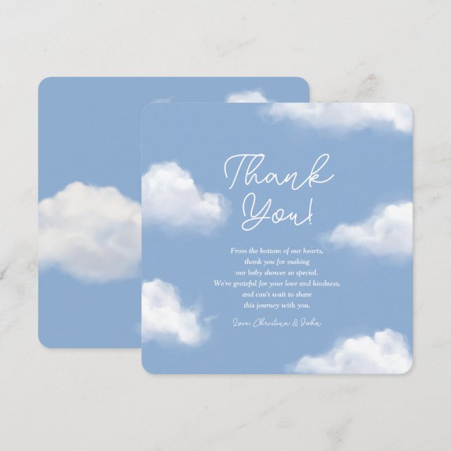 We're on Cloud 9 Blue Baby Shower Thank You Card (Front/Back)