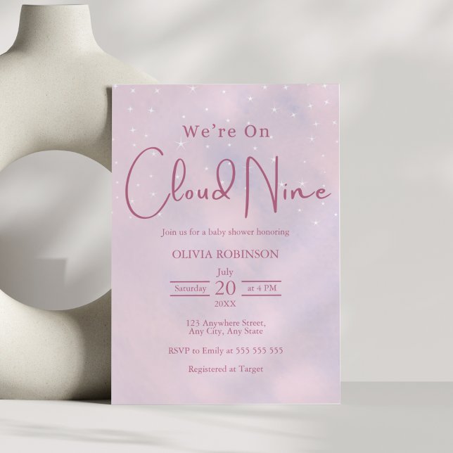 We're On Cloud 9 Dreamy Pink Baby Shower  Invitation (We're On Cloud 9 Dreamy Pink Girl Baby Shower Invitation     )