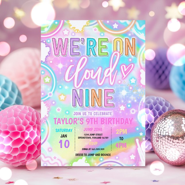We're On Cloud 9 Neon Glow 9th Birthday Party Invitation (Creator Uploaded)